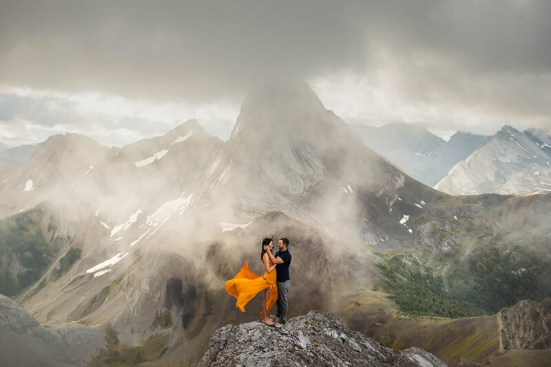 Kananaskis Mountain Top Sunrise Engagement